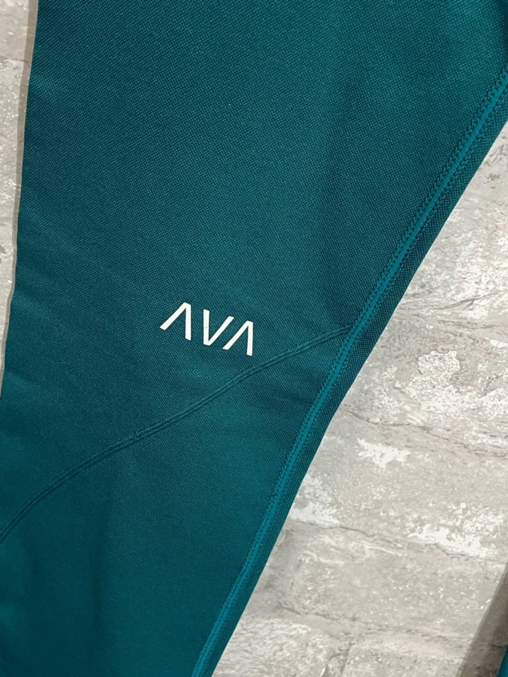 AVA Los Angeles Seamless High-Waist Teal Women's Leggings with Ribbed Waistband